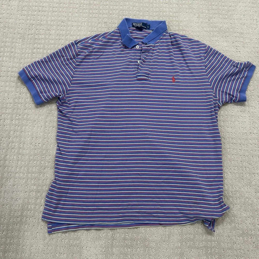 Polo By Ralph Lauren Men's Large Striped Polo Purple Blue